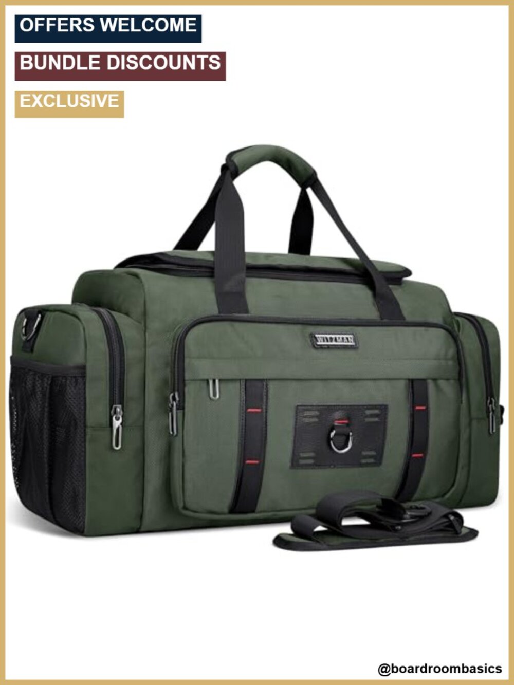 50L Nylon Convertible Duffel Travel Sports Gym Bag with Shoe Compartment and